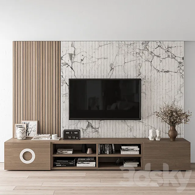 TV Wall Stone and Wood – Set 16 3DModel