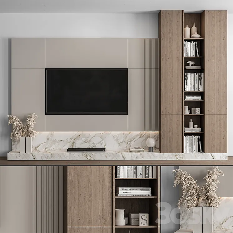 TV Wall Stone and Wood – Set 49 3D Model Free Download