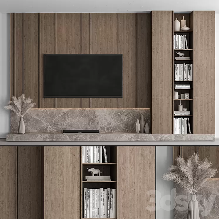 TV Wall Stone and Wood – Set 53 3D Model Free Download