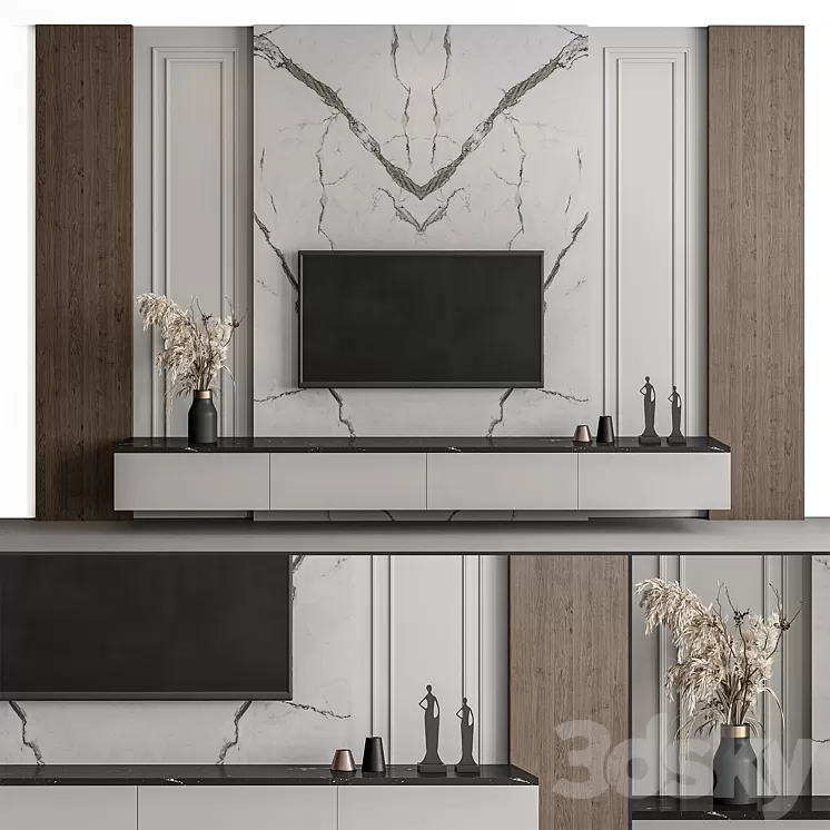 TV Wall Stone and Wood – Set 57 3D Model Free Download