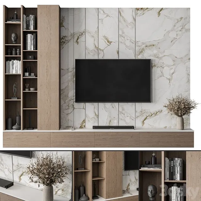 TV Wall Stone and Wood Set 86 3D Model TV Wall Stone and Wood Set 86 3D Model