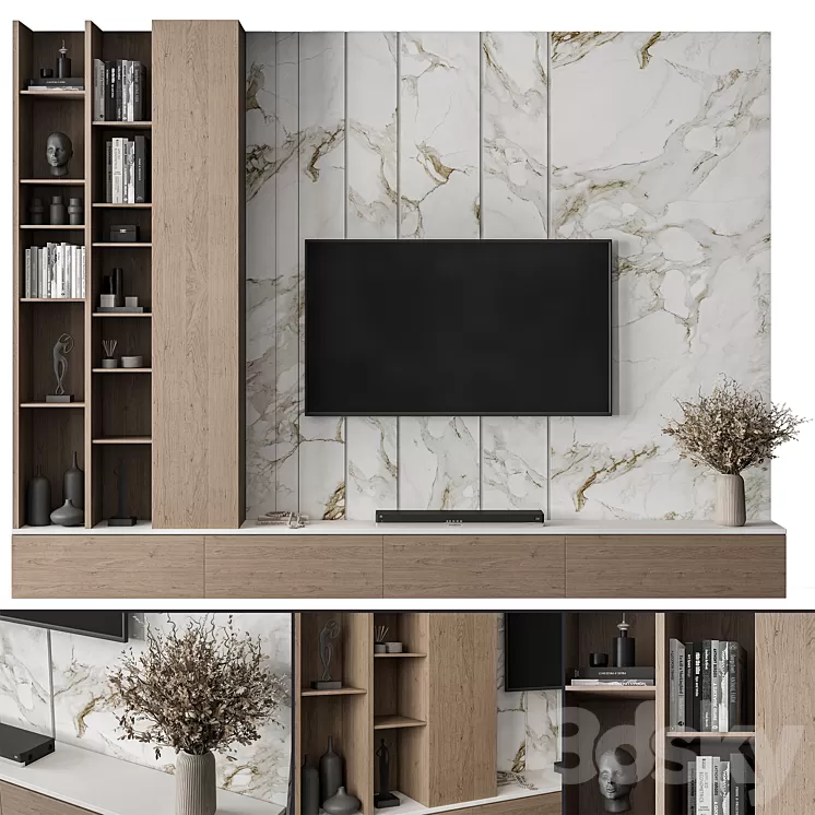 TV Wall Stone and Wood – Set 86 3D Model Free Download