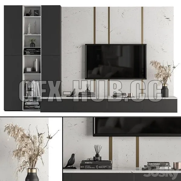 TV Wall White and Stone Set 27 3D Model