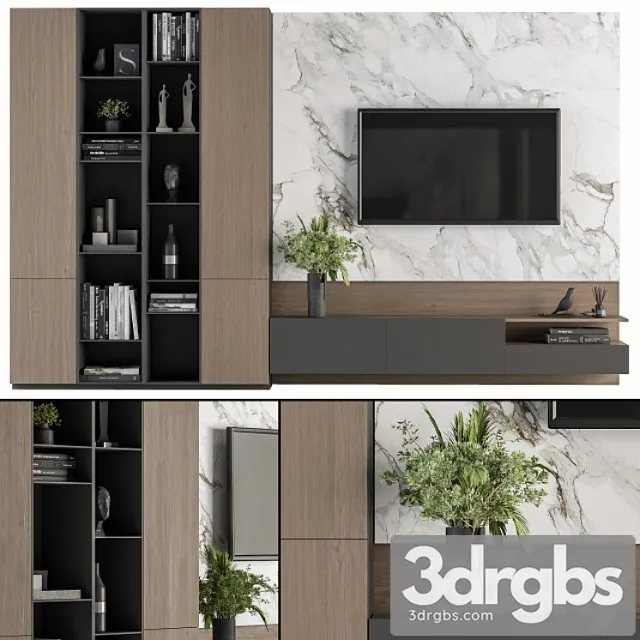 Tv wall white and wood – set 07 Tv wall white and wood – set 07