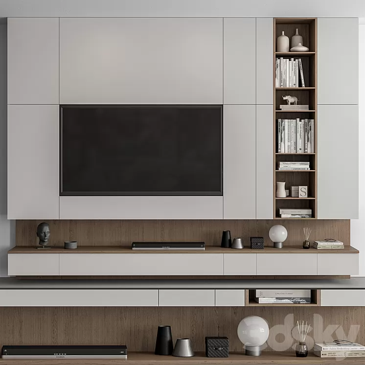 TV Wall White and Wood – Set 50 3D Model Free Download