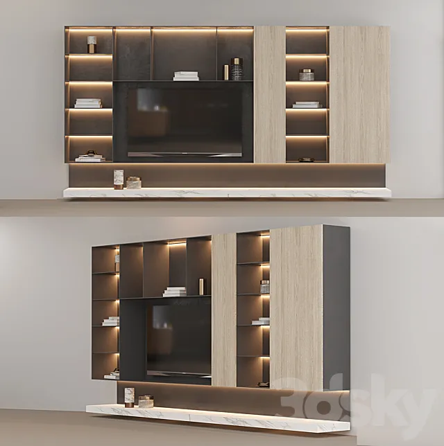 tv wall with bookcase custom made 3D Model tv wall with bookcase custom made 3D Model