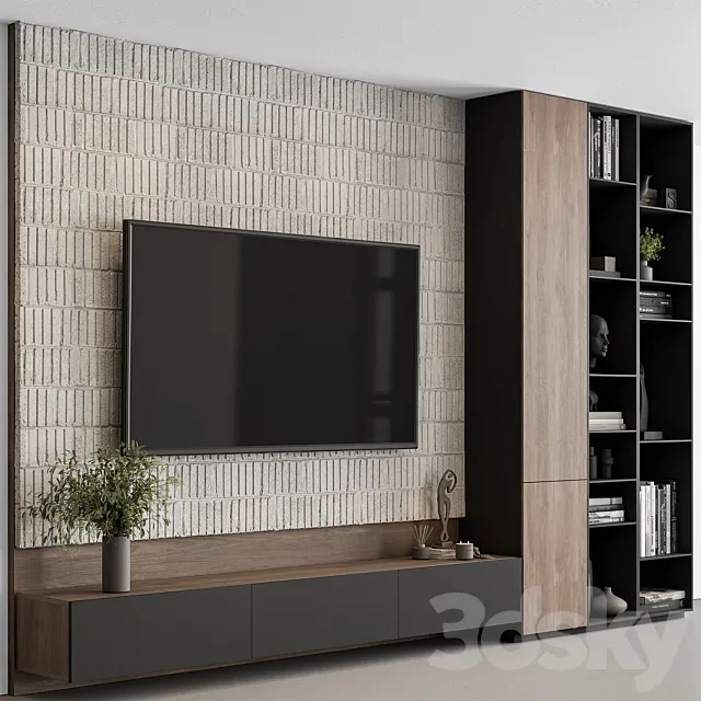 TV Wall Wood and Concrete – Set 105 3D Model TV Wall Wood and Concrete – Set 105 3D Model