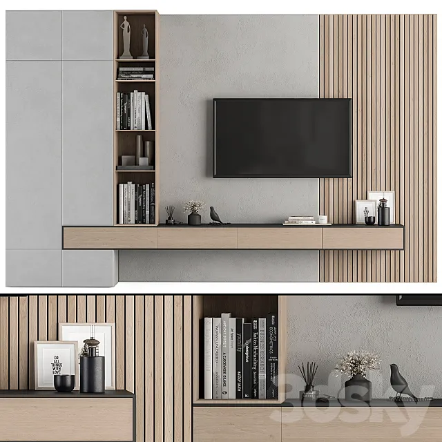 TV Wall Wood and Concrete – Set 26 3DModel