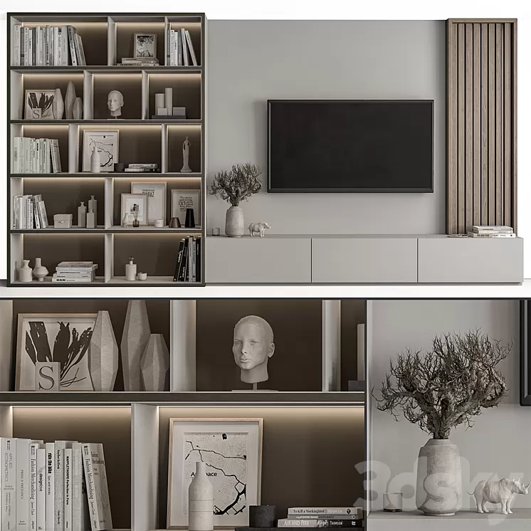 TV Wall Wood and Gray – Set 48 3D Model Free Download