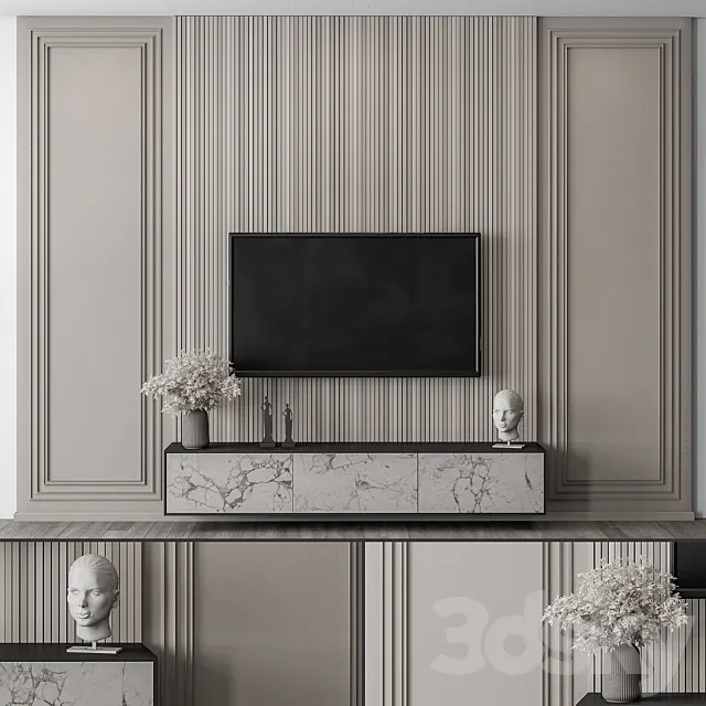 TV Wall Wood and Plaster – Set 59 3D Model