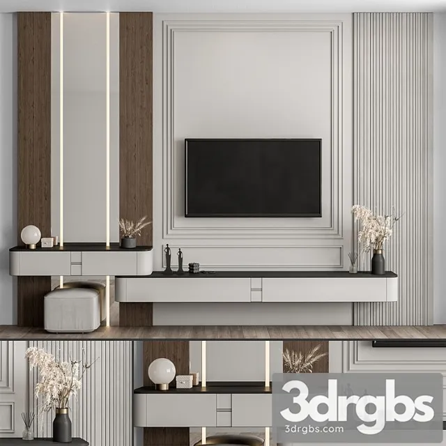TV Wall Wood And Plaster Set 60 3D Model Download