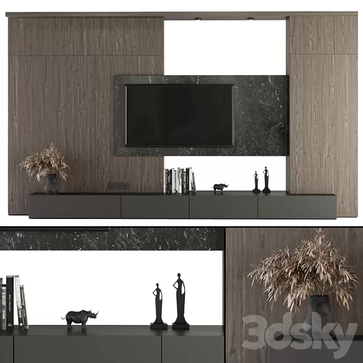 TV Wall Wood and Stone – Set 28 3D Model