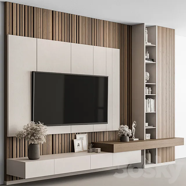 TV Wall Wood and White – Set 130 3D Model