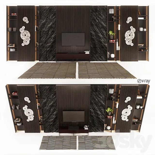 TV wall_Decorative set 3D Model TV wall_Decorative set 3D Model