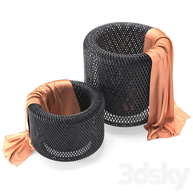 Twist Black Baskets _ Black rattan basket 3D Model Twist Black Baskets _ Black rattan basket 3D Model