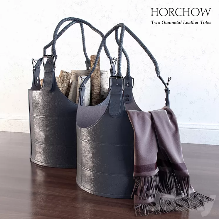 Two Gunmetal Leather Totes 3D Model