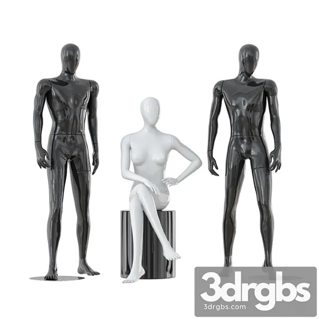 Two Male and One Female Faceless Mannequins 30 3D Model Download