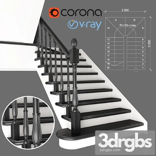 Two staircase ladder with staggered steps 2 version 3D Model Download