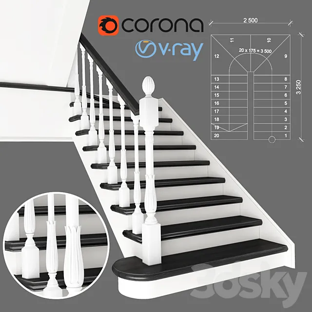 Two-staircase ladder with staggered steps 3 version 3D Model