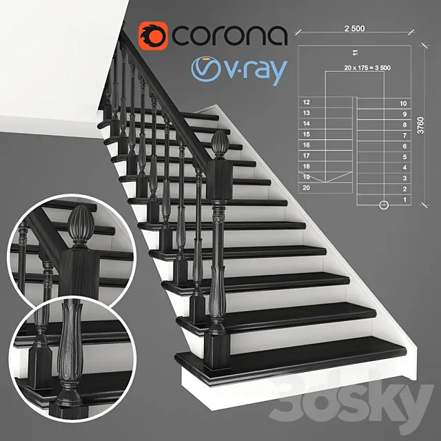 Two-staircase staircase 2 version 3D Model
