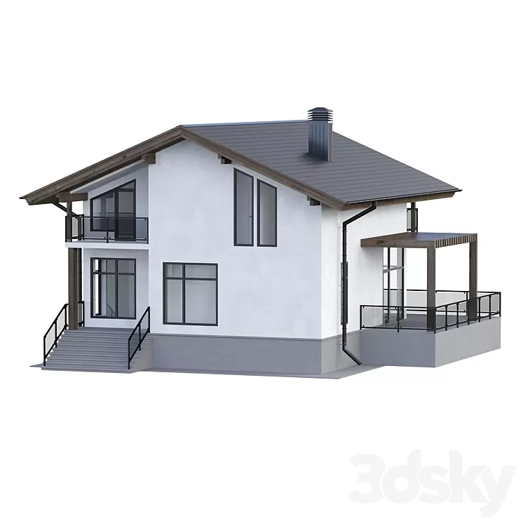 Two-storey house with a terrace 3D Model