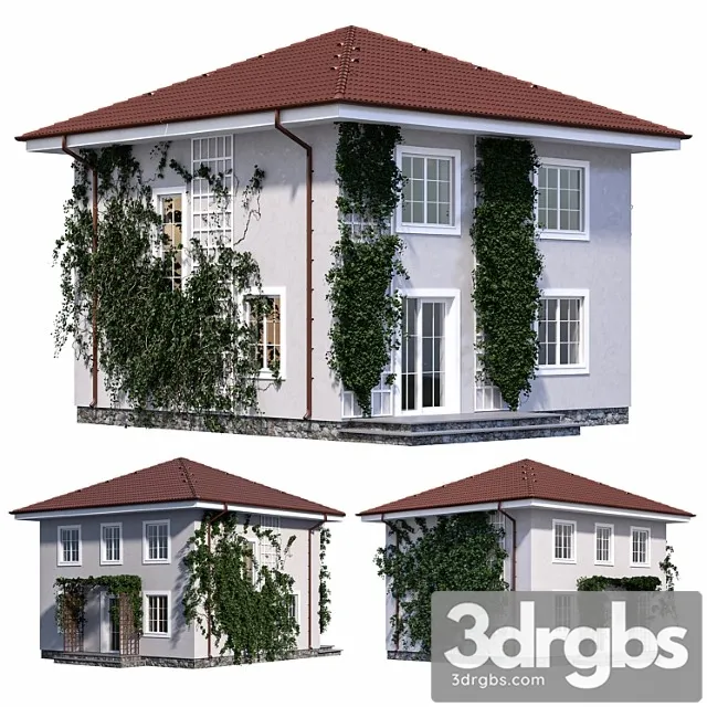 Two-storey house with ivy 3D Model Download