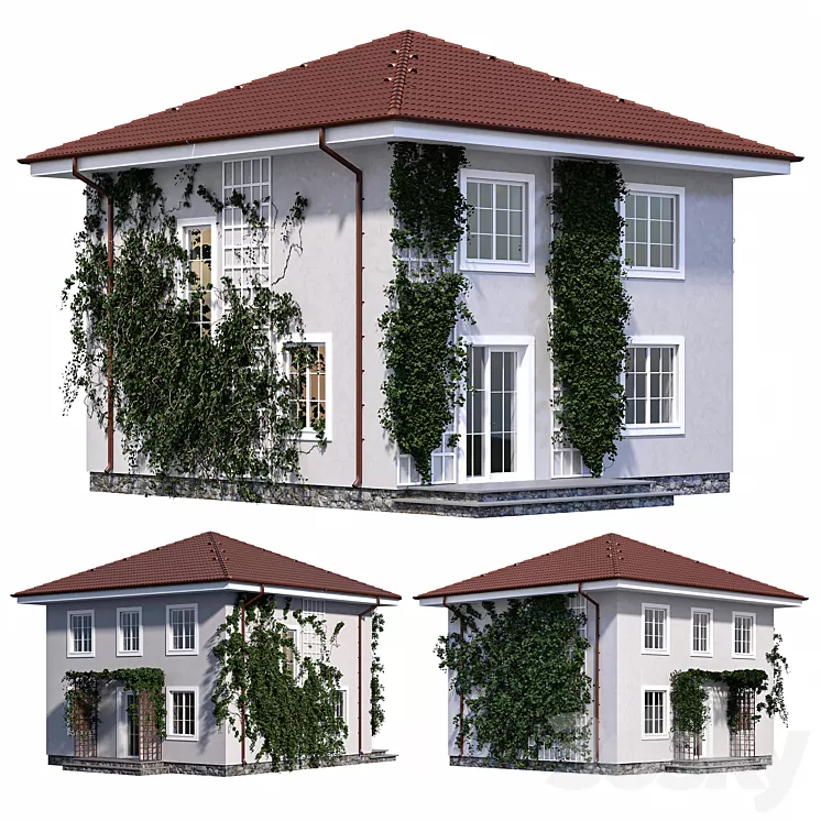 Two-storey house with ivy 3D Model