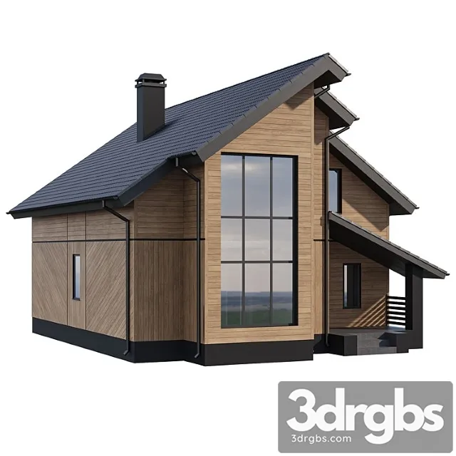 Two-storey wooden house with a complex pitched roof 3D Model Download
