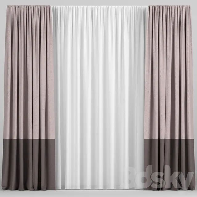 Two-tone curtains with tulle. 3D Model Two-tone curtains with tulle. 3D Model