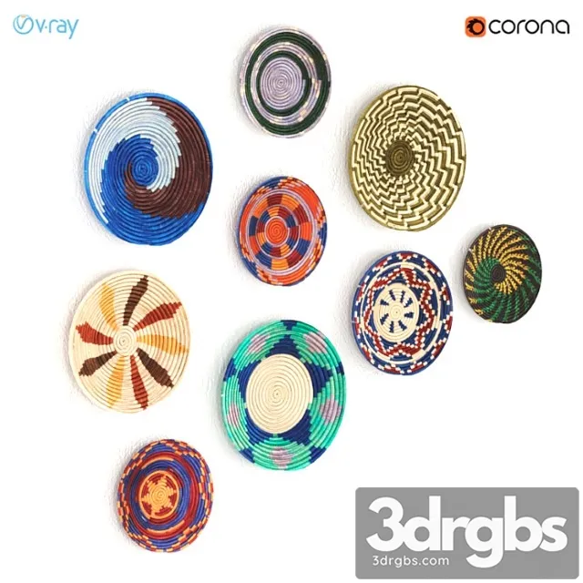 Uganda Wicker African Wall Baskets 3D Model Download