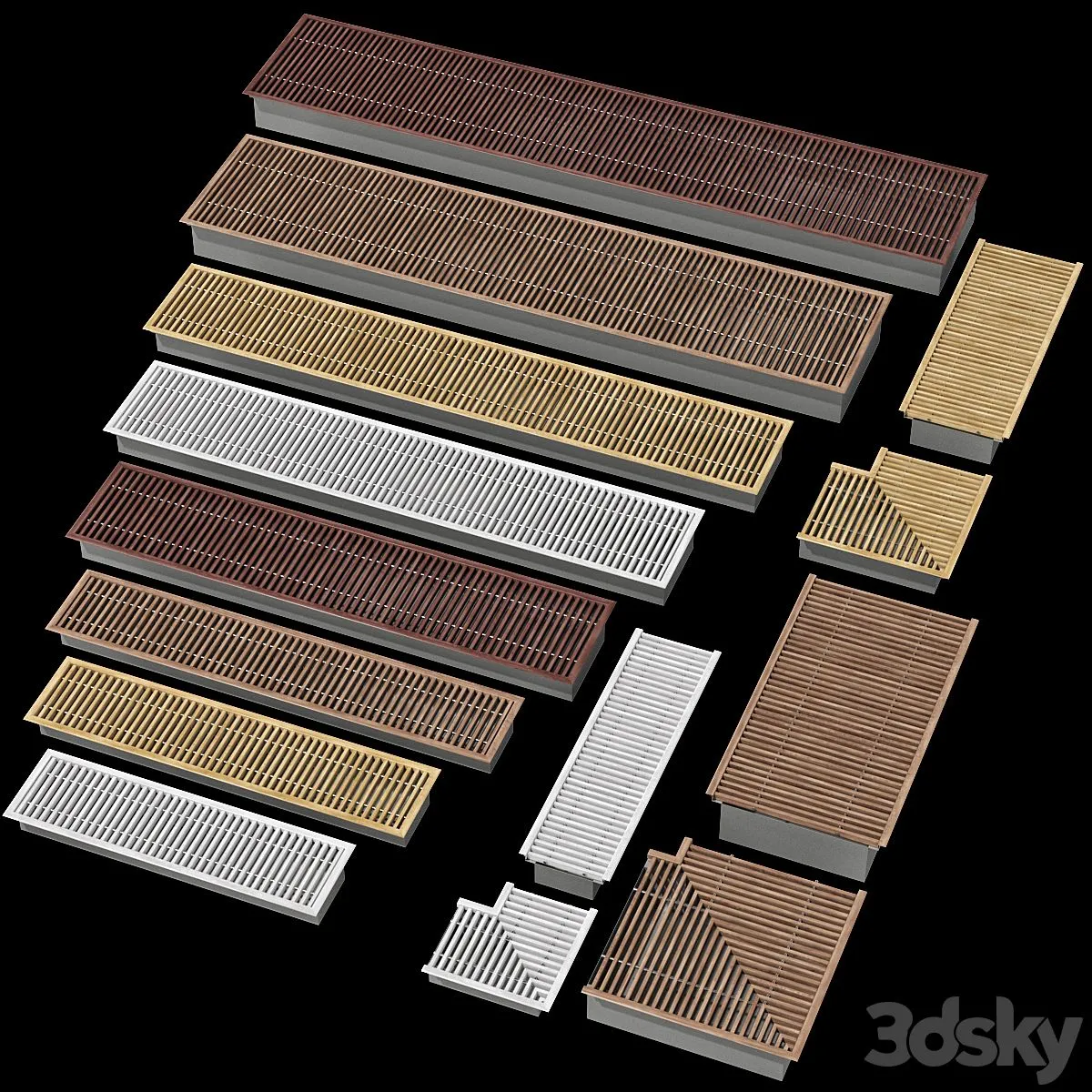 Underfloor recessed convector heating radiator (20 models 6 wood materials) 3D Model