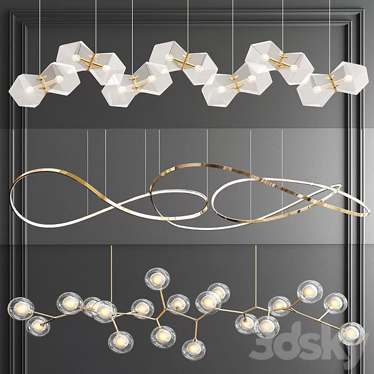 Unique Linear Chandelier – 3 type 3D Model