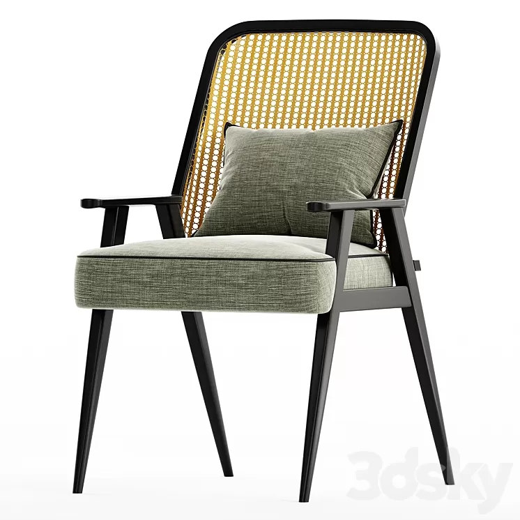 Upholstered Cane Back Armchair 3D Model Free Download