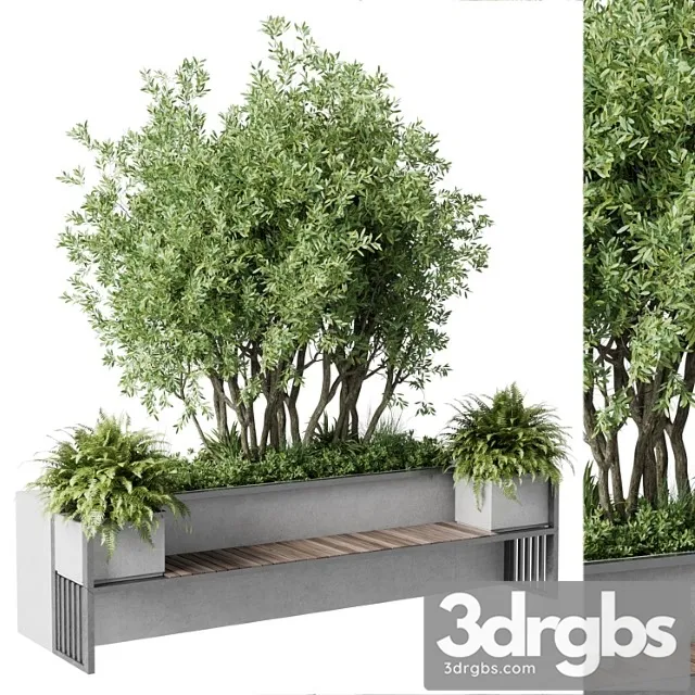 Urban Environment Urban Furniture Green Benches With Tree 41 3D Model Download