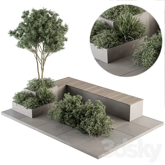 Urban Furniture _ Architecture Bench with Garden Plants- Set 35 3DModel Urban Furniture _ Architecture Bench with Garden Plants- Set 35 3DModel