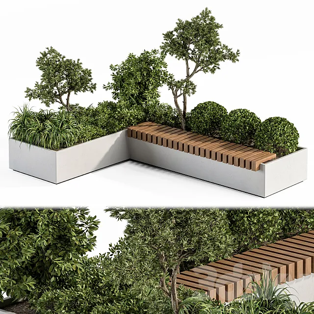 Urban Furniture _ Architecture Bench with Plants- Set 17 3D Model Urban Furniture _ Architecture Bench with Plants- Set 17 3D Model