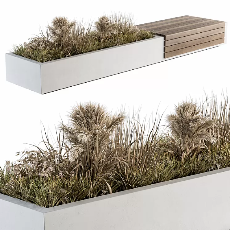 Urban Furniture / Architecture Bench with Plants 07 3D Model