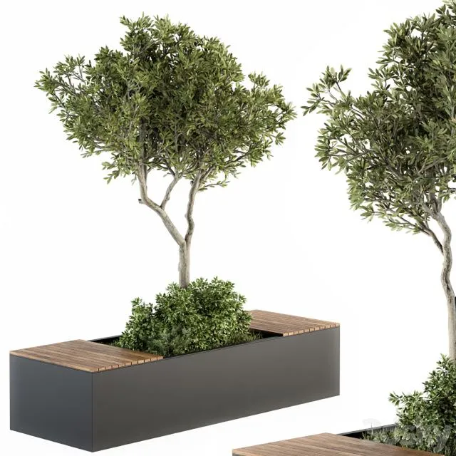 Urban Furniture Architecture Bench with Plants- Set 23 3D Model Urban Furniture Architecture Bench with Plants- Set 23 3D Model