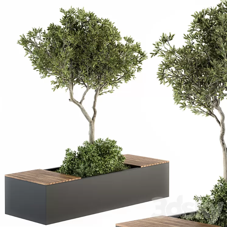 Urban Furniture / Architecture Bench with Plants- Set 23 3D Model