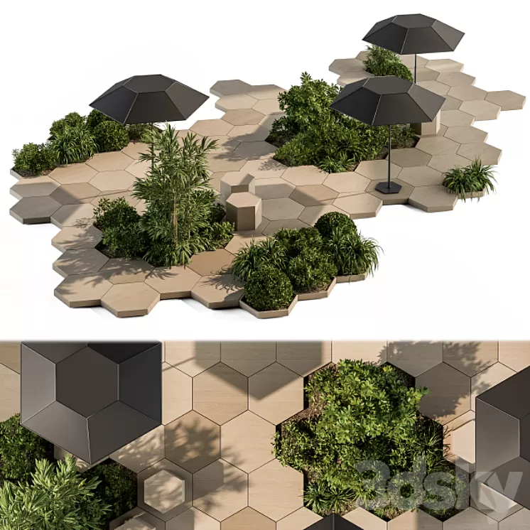 Urban Furniture / Architecture Bench with Plants- Set 25 3D Model Urban Furniture / Architecture Bench with Plants- Set 25 3D Model