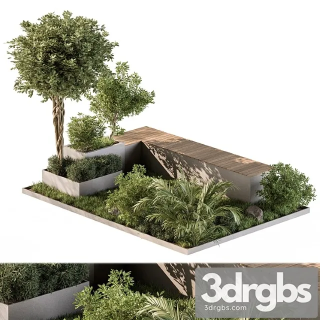 Urban Furniture Bench With Plants Set 43 3D Model Download