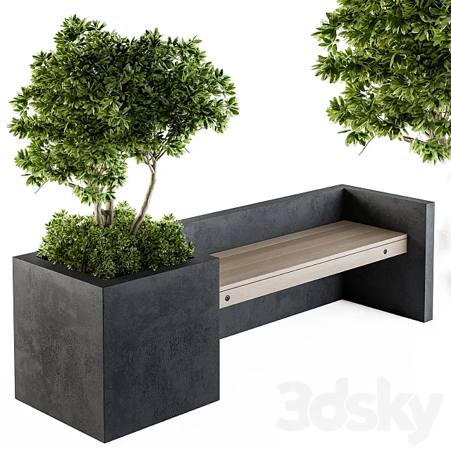 Urban Furniture Plants with bench 09 3D Model Urban Furniture Plants with bench 09 3D Model