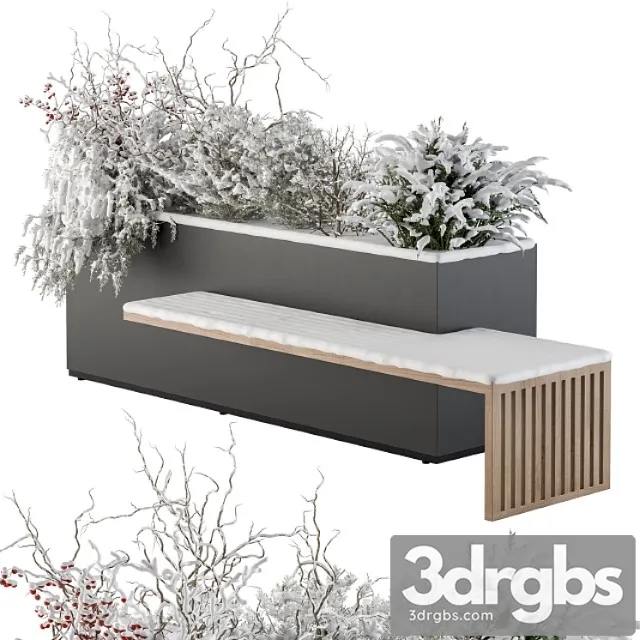 Urban furniture snowy bench with plants- set 30 3D Model Download Urban furniture snowy bench with plants- set 30 3D Model Download