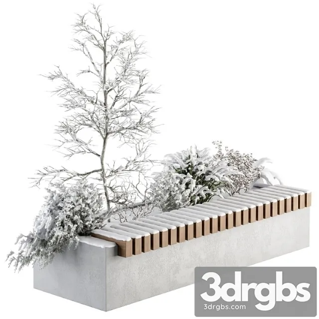 Urban furniture snowy bench with plants- set 32 3D Model Download Urban furniture snowy bench with plants- set 32 3D Model Download