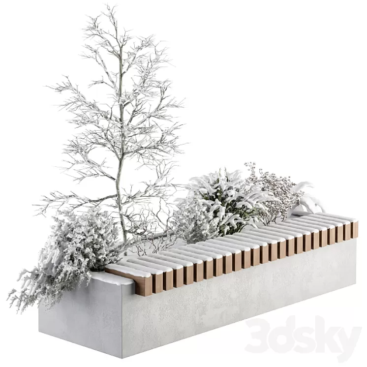 Urban Furniture snowy Bench with Plants- Set 32 3D Model Urban Furniture snowy Bench with Plants- Set 32 3D Model