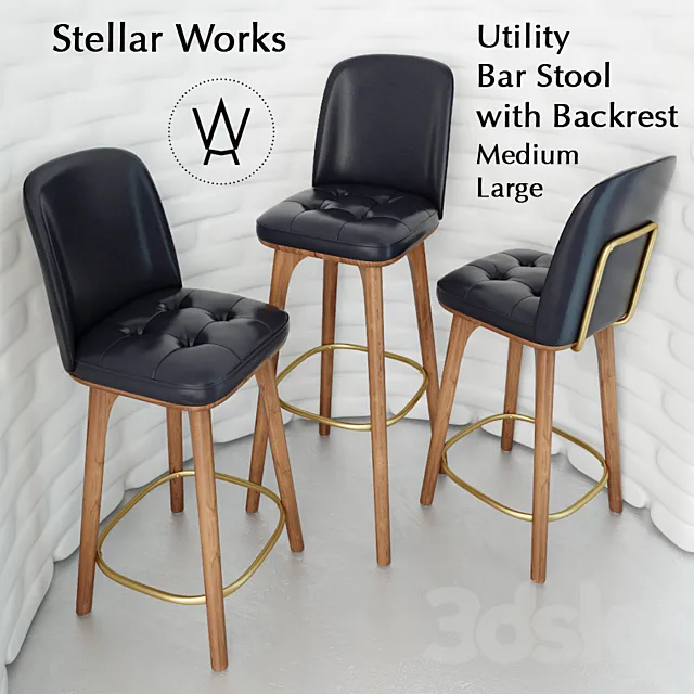 Utility Bar Stool with Backrest 3D Model Utility Bar Stool with Backrest 3D Model