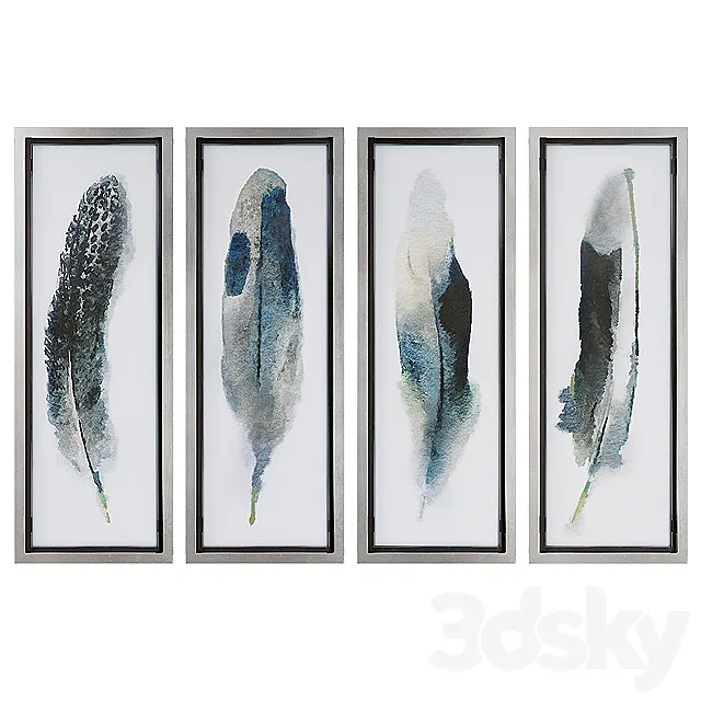 Uttermost Feathered Beauty Wall Art Prints (Set of 4) 3DModel Uttermost Feathered Beauty Wall Art Prints (Set of 4) 3DModel
