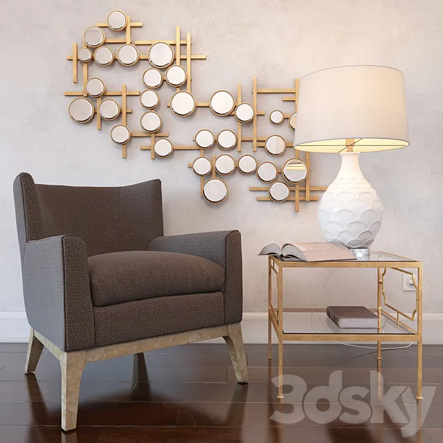 Uttermost_Arzo Armchair. Genell Cube Table. Camellia Table Lamp. Britton Mirror 3DModel