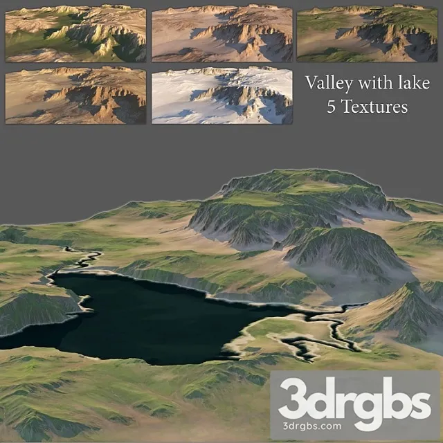 Valley With A Lake 5 Textures 3D Model Download