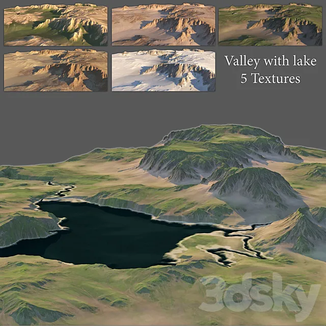 Valley with a lake (5 textures) 3D Model Valley with a lake (5 textures) 3D Model